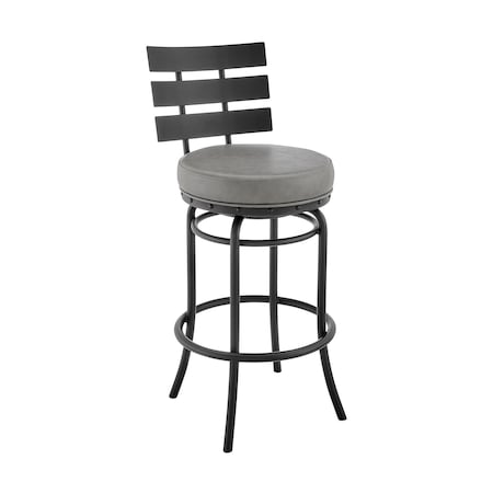 Armen Living Natya Swivel Counter or Bar Stool in Black Finish with Gray Faux Leather 840254333642